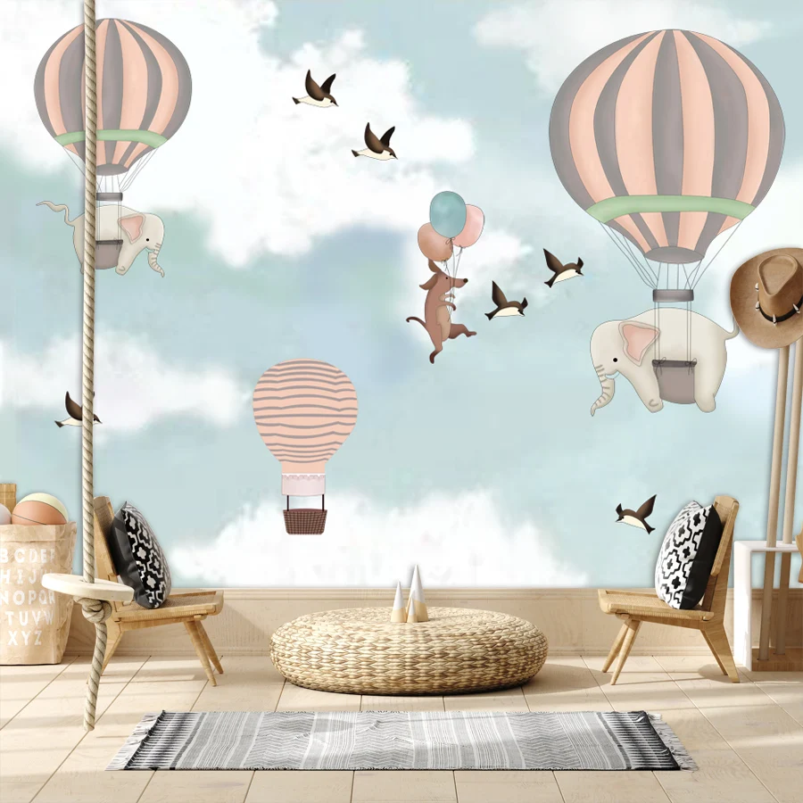 Peel And Stick Accetta Carte Da Parati A Contatto Con Cartoni Animati Decorazioni Per La Casa Bambini Nursery Hotair Balloon Sky Tv Wallpaper Per Mura