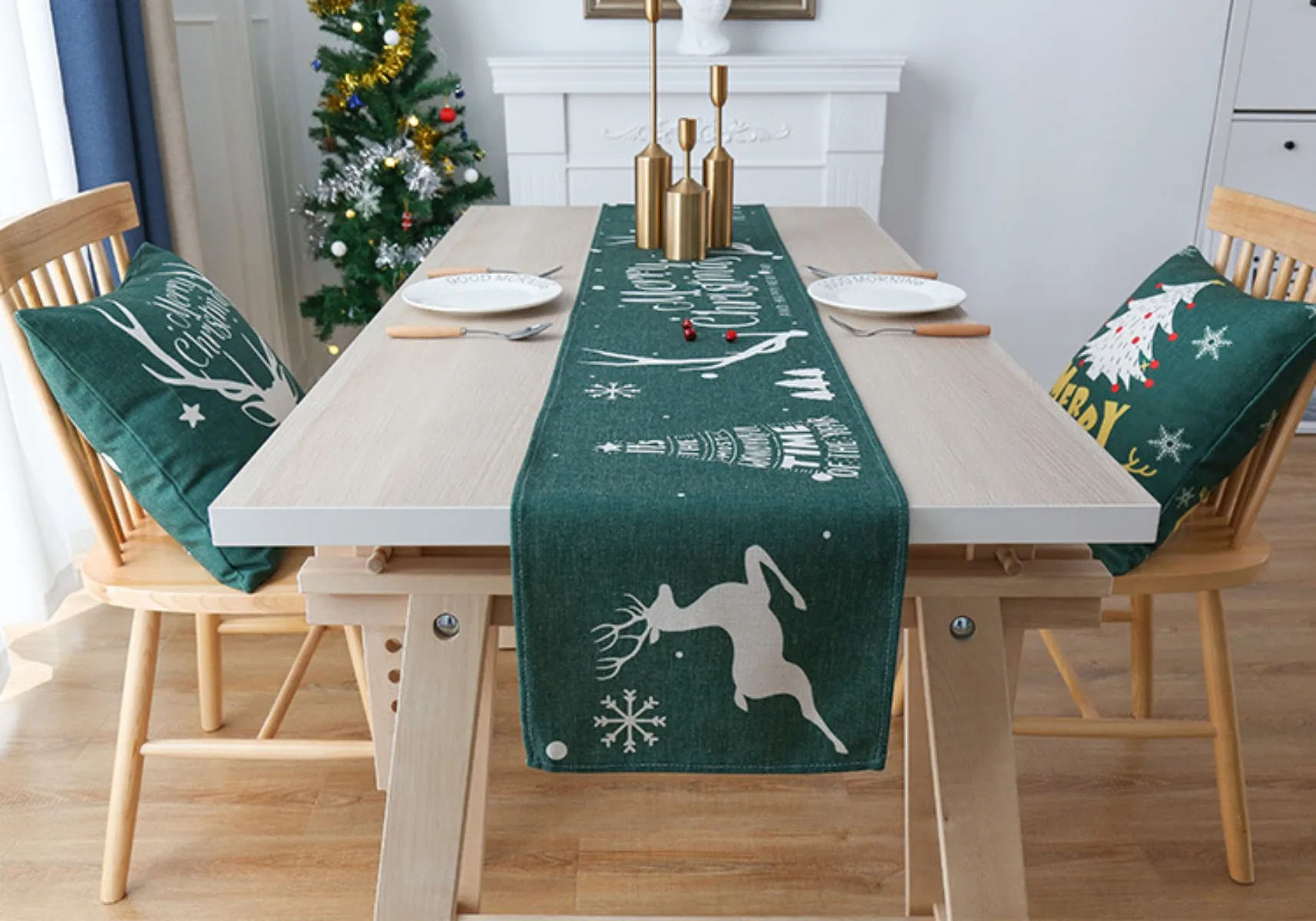 Christmas Table Runner Xmas Poliestere Table Flag Merry Decorations Tovaglia Per La Casa Con Motivo A Neve Alce Stampato