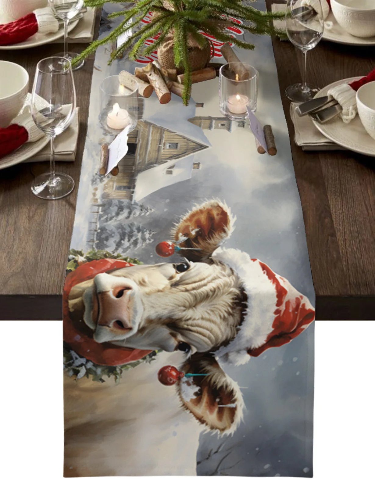 Natale Snow Farm Cow Table Runner Cotone Lino Decorazioni Per Matrimoni Tovaglia Home Christmas Table Decor Runner Da Tavola