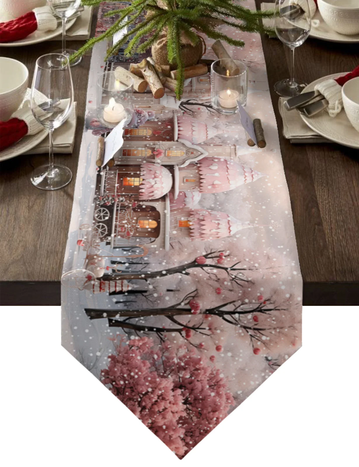 Pupazzo Di Neve Di Natale Scena Di Neve Rosa Casa Runner Decorazione Da Pranzo Di Natale Runner Tovaglietta Decorazione Della Tavola Di Nozze Tovaglia
