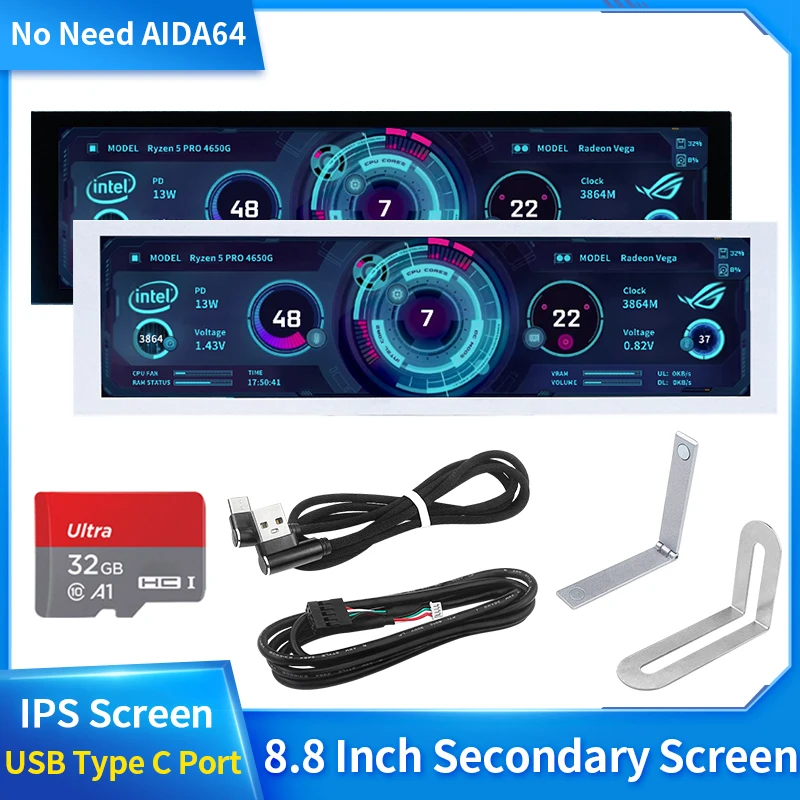 Schermo Secondario Ips Tipo C Da 8.8 Pollici Interfaccia Usb-C Monitoraggio Del Computer Cpu Gpu Ram Display Smart Screen Non C' È Bisogno Aida64
