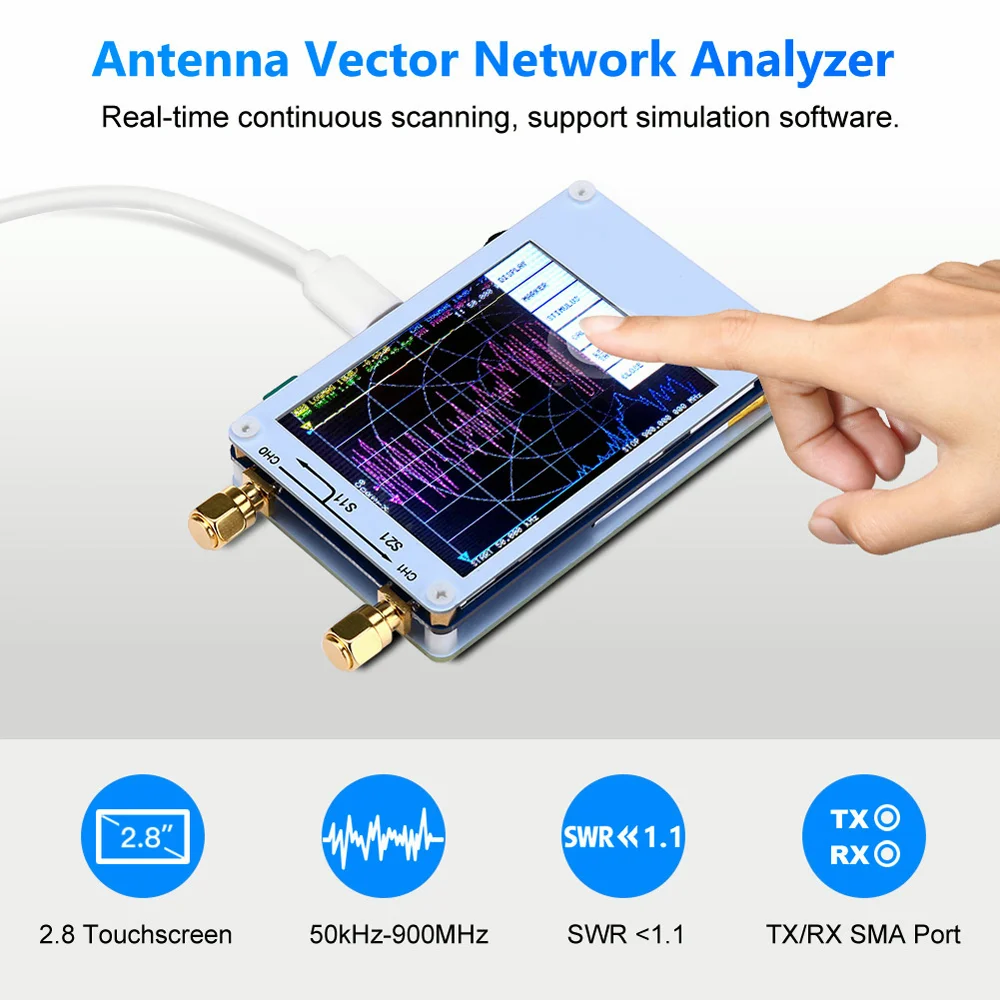 Nano Vna Vector Network Analyzer 50Khz-900Mhz Digital Touch Screen Onde Corte Mf Hf Vhf Uhf Antenna Analyzer Onda In Piedi