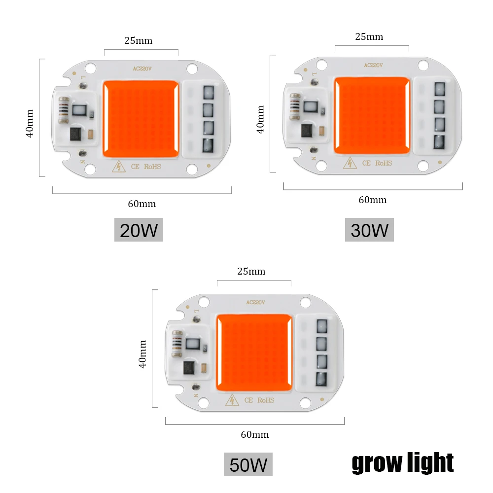 1Pcs Led Coltiva La Luce Chip Di 20W 30W 50W 230V Spettro Completo 380Nm ~ 780Nm Best Per La Coltura Idroponica Serra Grow Fai Da Te Per La Lampada A 