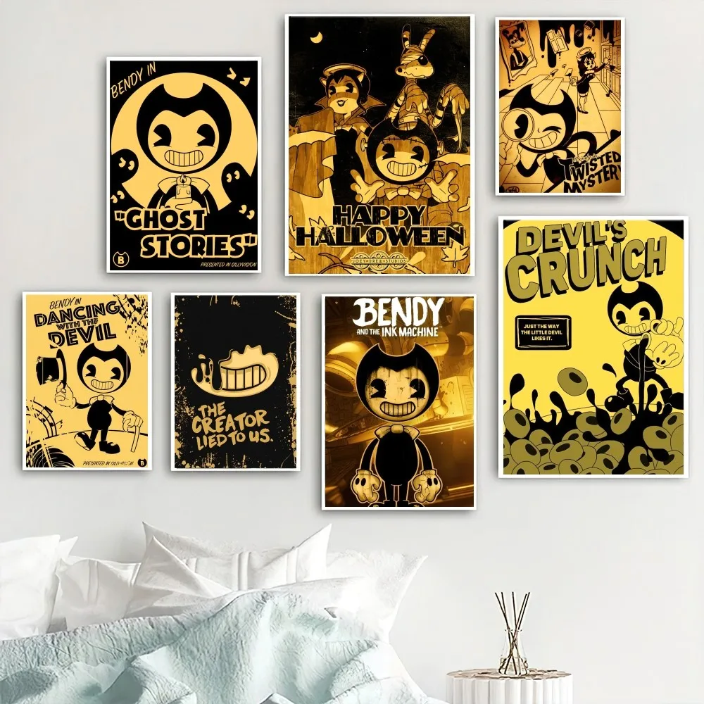 Cartoon B-Bendy And The Ink M-Machines Poster Home Room Decor Soggiorno Camera Da Letto Estetica Art Wall Painting Stickers