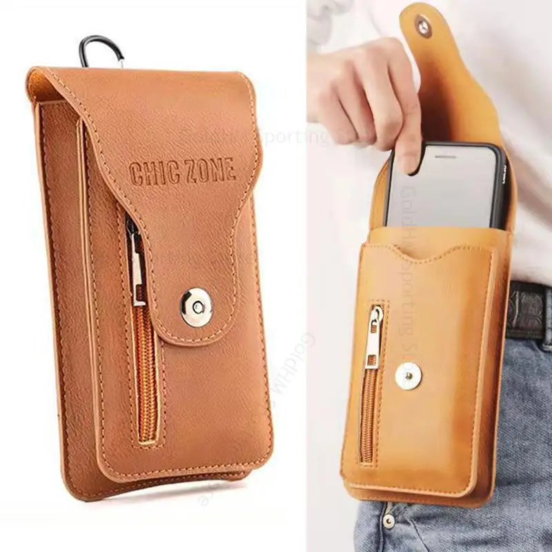 Universal Leather Waist Bag Flip Phone Pouch For Zte Blade A51S A71 A51 A31 Plus A7S A7 A5 2020 A3 Belt Clip Wallet Phone Case  