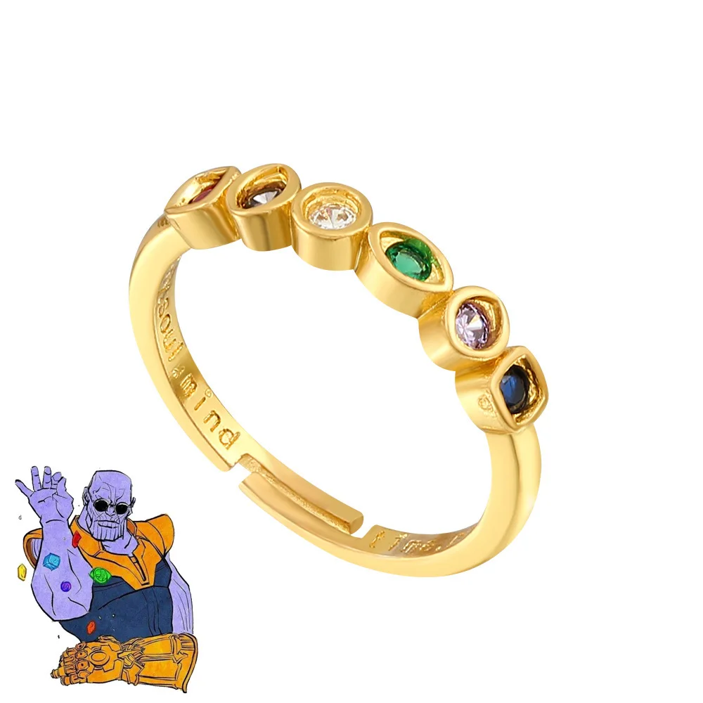 Marvel Avengers Ring Thanos Infinity Stones Ring Color Oro Creative Crystal Superhero Infinity Stones Ring Cosplay Jewelry Prop