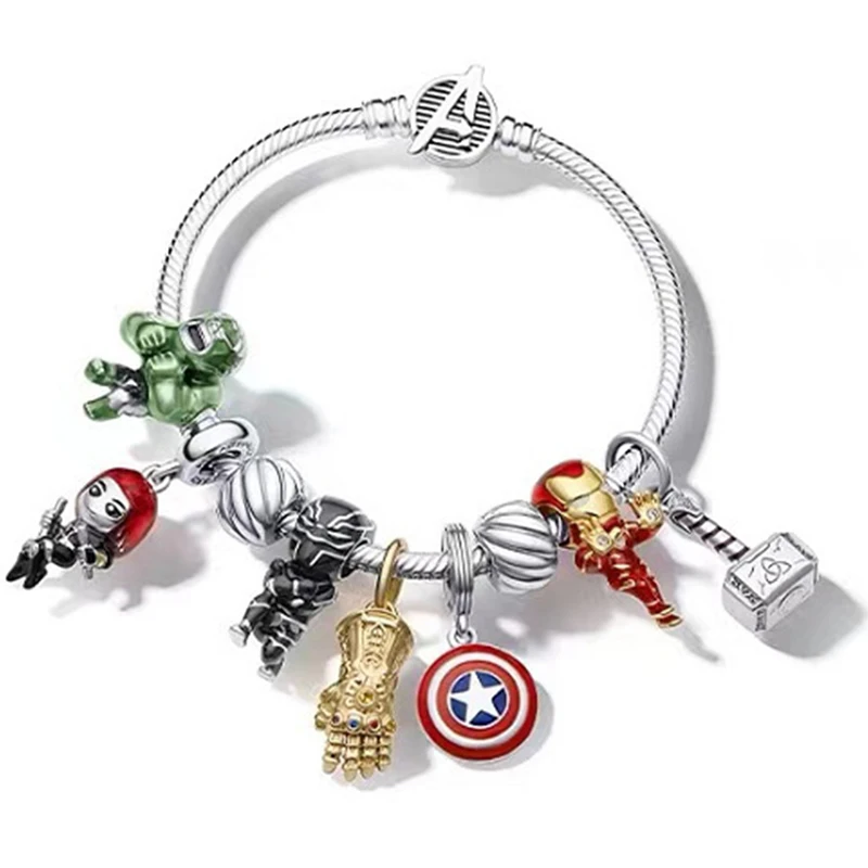 Disney Avengers Charm Bracciale Donna Marvel Captain America Iron Man Bangles Infinity Stones Gauntlet Thor Hulk Superhero Beads