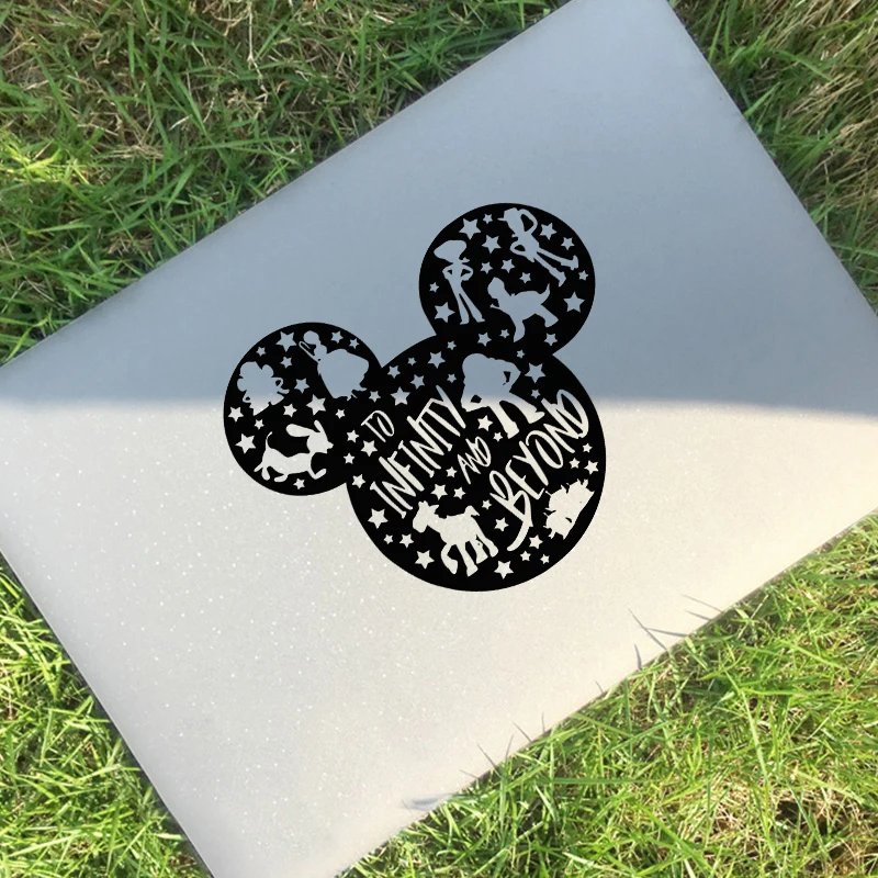 To Infinity Mouse Vinyl Sticker Decalcomanie Car Window Bumper Decor, Cartoon Mouse Head Laptop Decal Per Apple Macbook Decoration