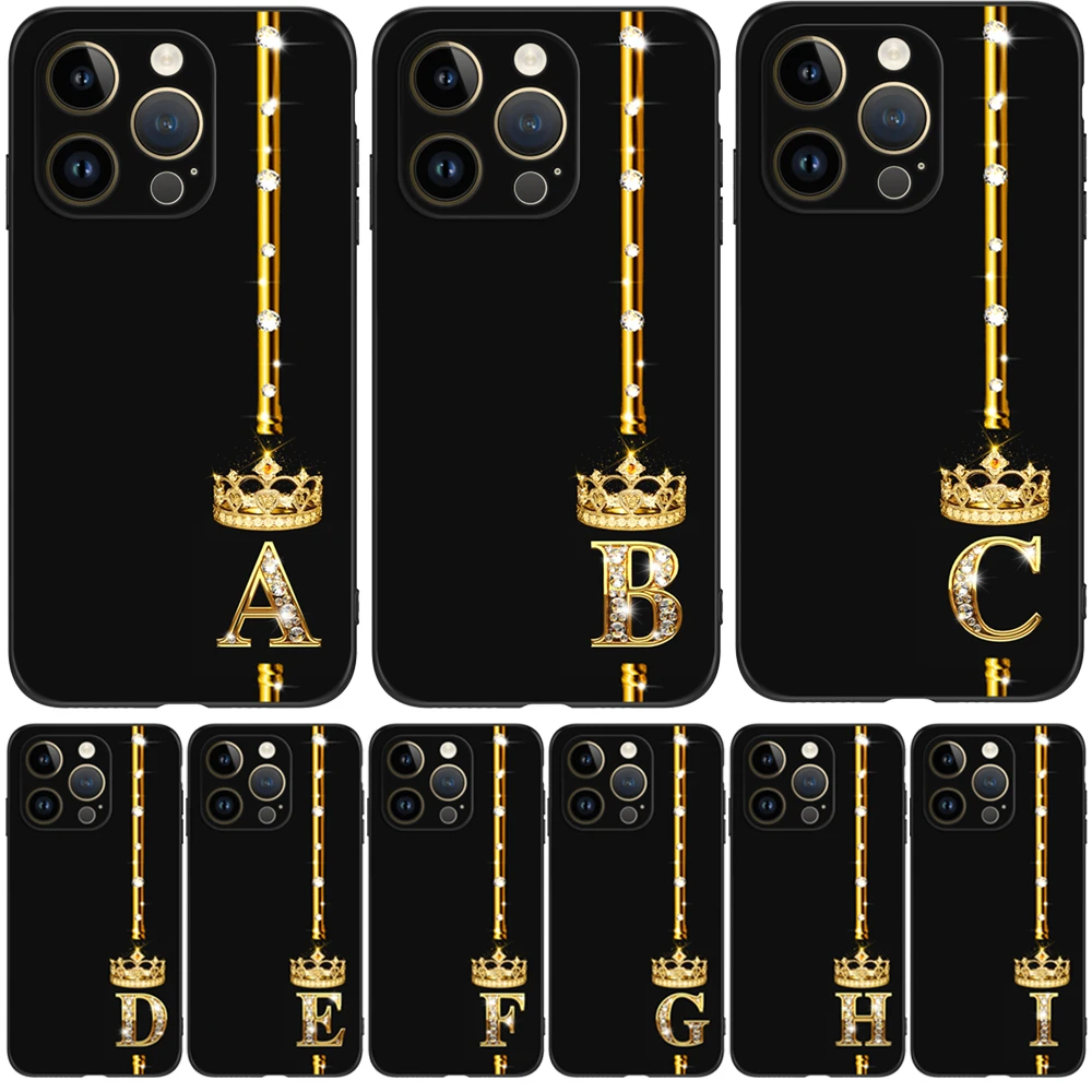 For Iphone 14 Pro Plus Case For Iphone 14 Pro Max Phone Back Cover Soft Silicone Protective Black Tpu Case Gold Letters