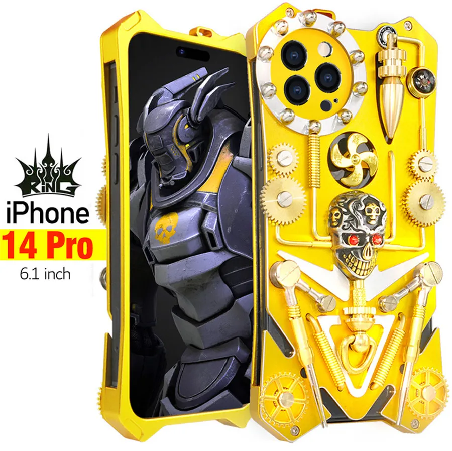 Dropshipping Gold Diy Gear Skull Metal Mechanical Per Iphone 14 Pro Max Coque Iphone 14 Pro Armor Shell Per Iphone14 Case Cover