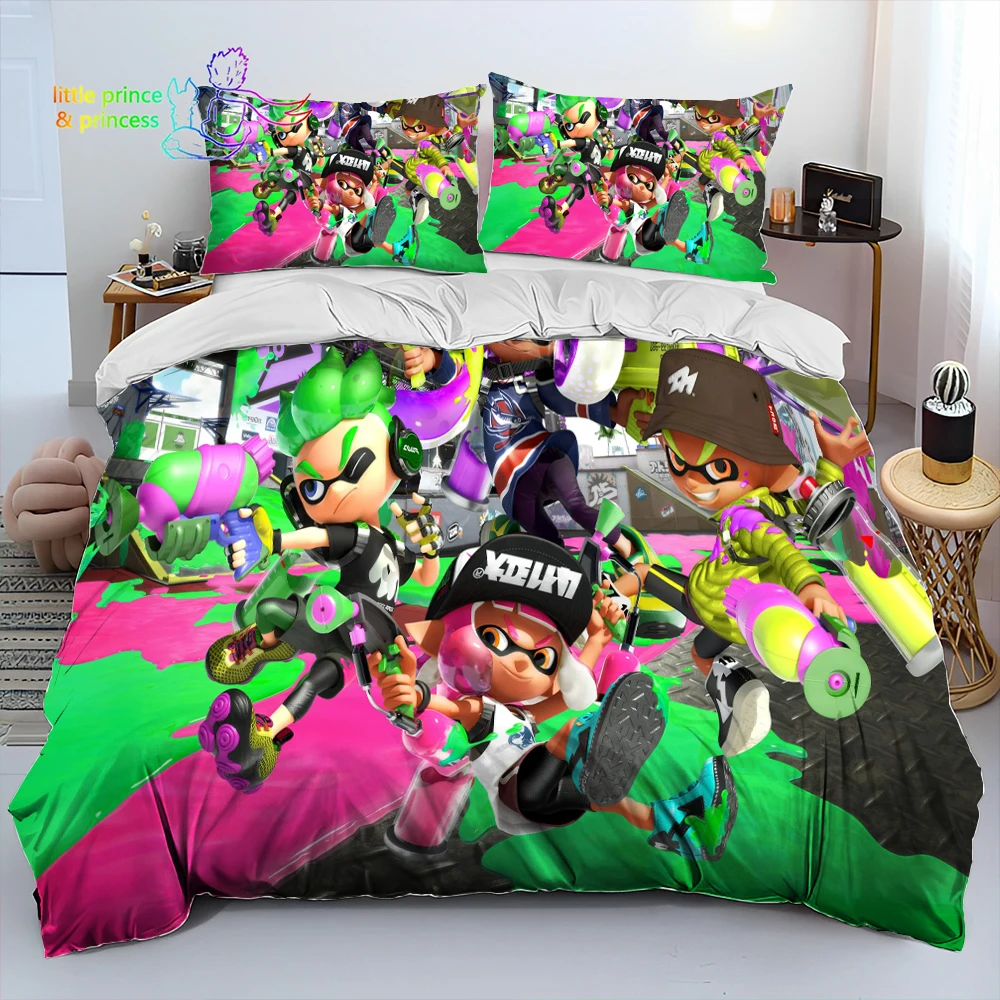 S-Splatoon Game Gamer Cartoon Bedding Set Single Twin Full Queen King Size Bed Set Adult Kid Bedding Gift