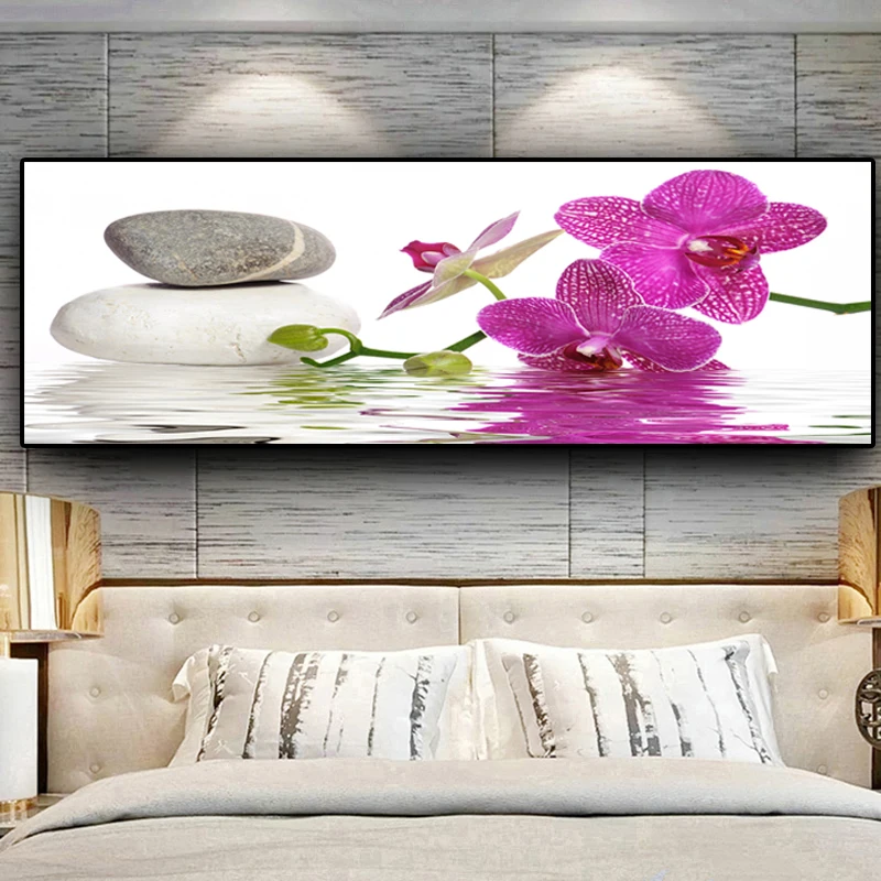 Moderna Orchidea Viola Zen Spa Stone Spa Pittura Religiosa Su Tela Poster E Stampe Cuadros Wall Art Picture For Living Room
