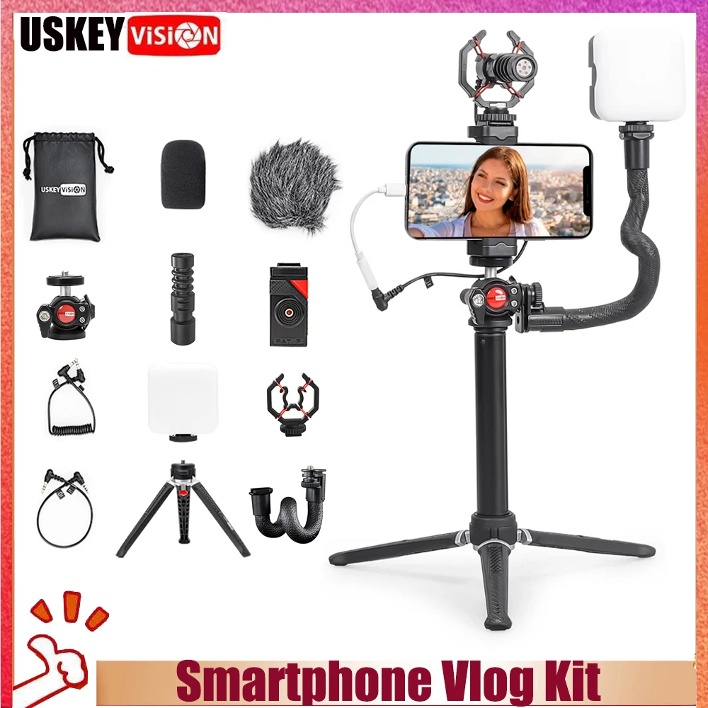 Uskeyvision Kit Di Registrazione Video Per Smartphone/Kit Di Illuminazione Per Microfono Video Per Apparecchiature Youtube Con Prolunga Rick Per Regis