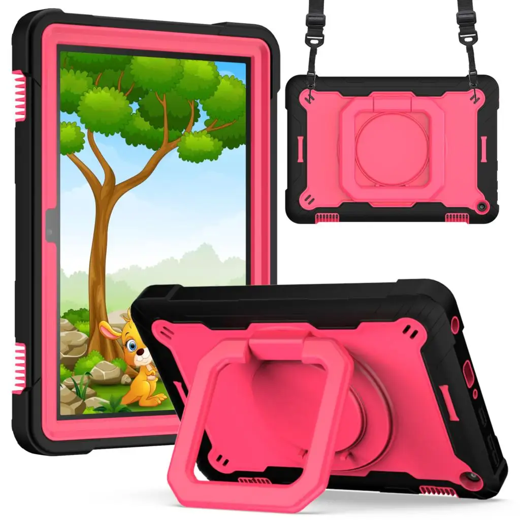 Custodia Con Impugnatura Per Amazon Fire Hd8 Plus 2020 10Th Generation 360 Cover Rotante Antiurto Con Tracolla Kids Funda Capa
