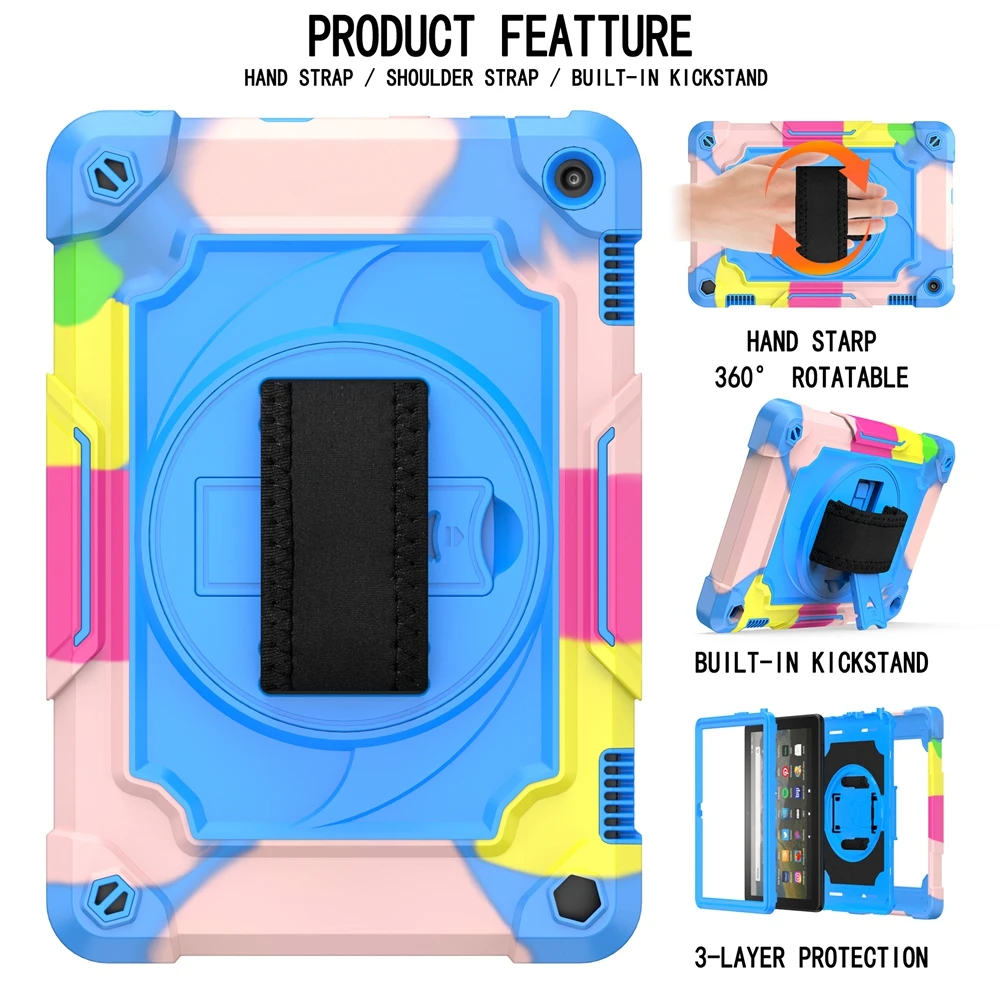 Custodia Per Kindle Fire Hd8 2020 / Hd8 Plus 2020 360 Rotazione Cinturino Da Polso E Cavalletto Silicone Antiurto Compresse Per Bambini Capa Fundas
