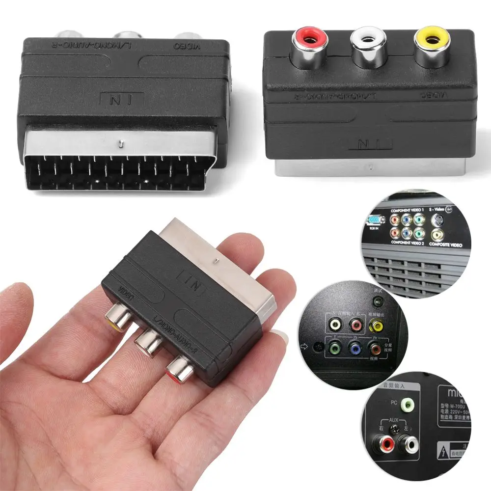 1 Pz Nichelato Scart Spina Maschio A 3Rca Telefono Femmina Av Tv Ingresso Adattatore Audio Video Per Ps4 Per Wii Dvd Vcr Connector Game