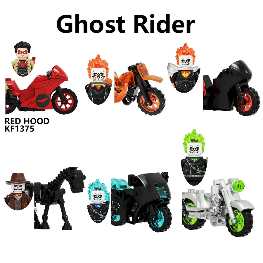 1 Set Superhero Red Hood Ghost Rider Con Motorcycle Building Block Mini Action Figure Toys