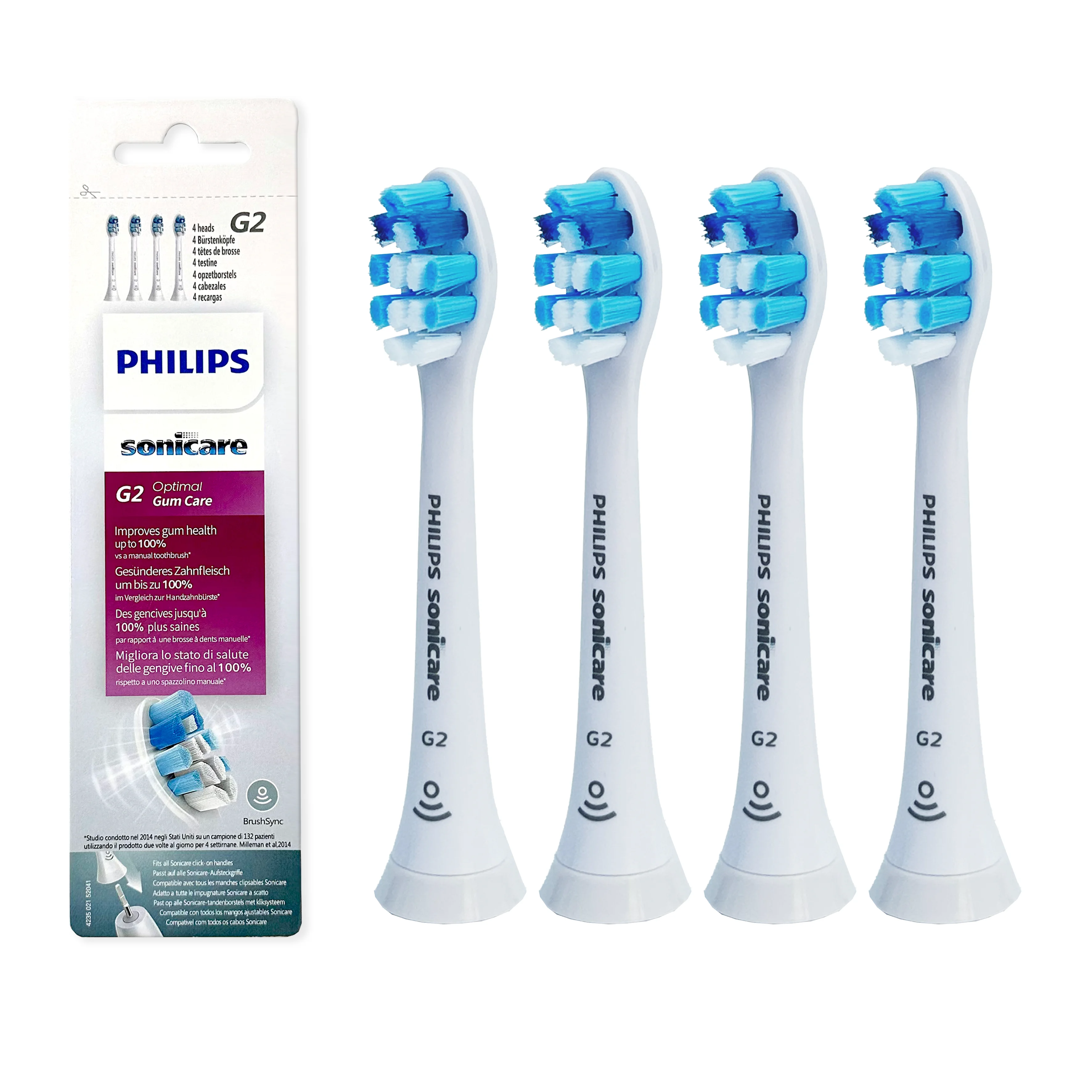 Philips Genuine Sonicare G2 Testine Di Ricambio Per Il Controllo Della Placca Ottimale, Hx9033/65, Bianco 4-Pk