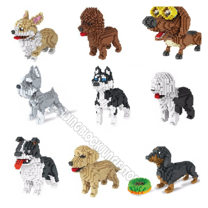 Teddy Husky Mike Dog Building Block Diamond Super Small Particelle Scrabble Toy Pet Dog Building Block Modello Giocattolo Per Bambini Regalo