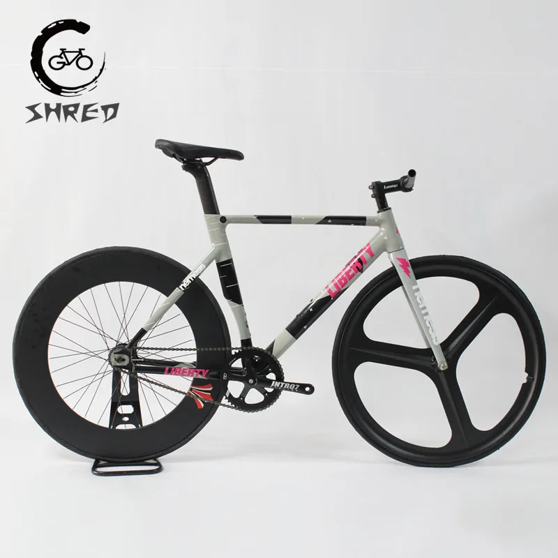 Bici Da Pista A Scatto Fisso Single Speed Fixie Bicycle 700C Telaio In Alluminio Forcella In Carbonio Con Guarnitura 48T 3 Raggi 40/70/90Mm Wheelset
