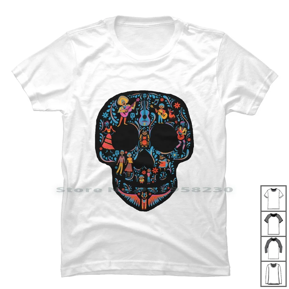 Loco Coco Skul T Shirt 100% Cotone Zucchero Teschio Teschio Messicano Musica Musicale