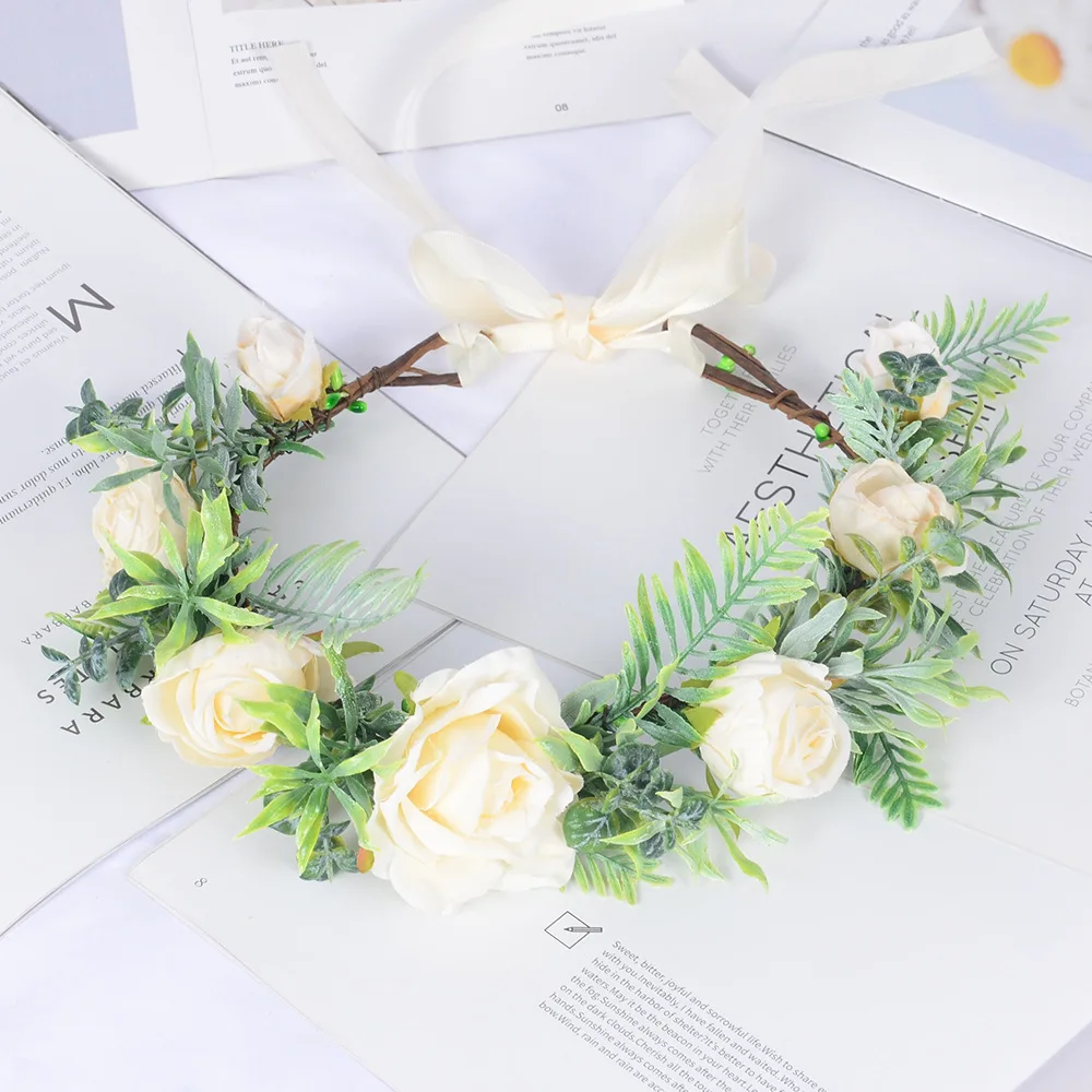 Ivory Rose Wedding Garland Bridesmaids Bridal Hair Accessories Serre Tete Mariage Diademas Boda Invitada