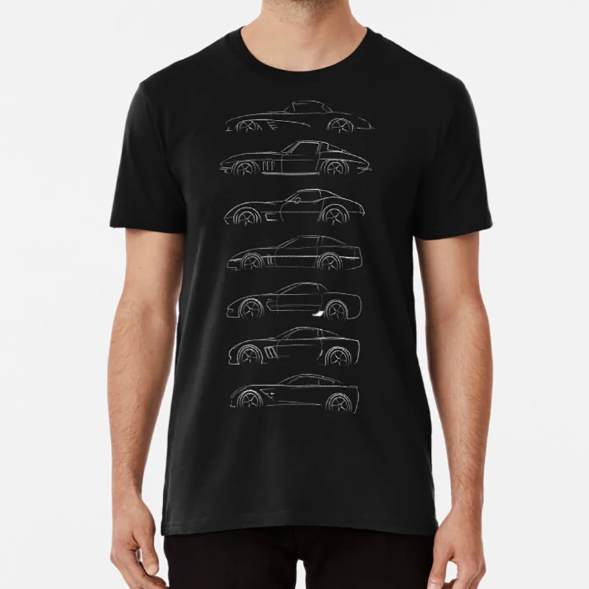 Evolution Of The Corvette - Profile Maglietta Bianca C1 C2 C3 C4 C5 C6 C7 Chevy Chevrolet Corvette