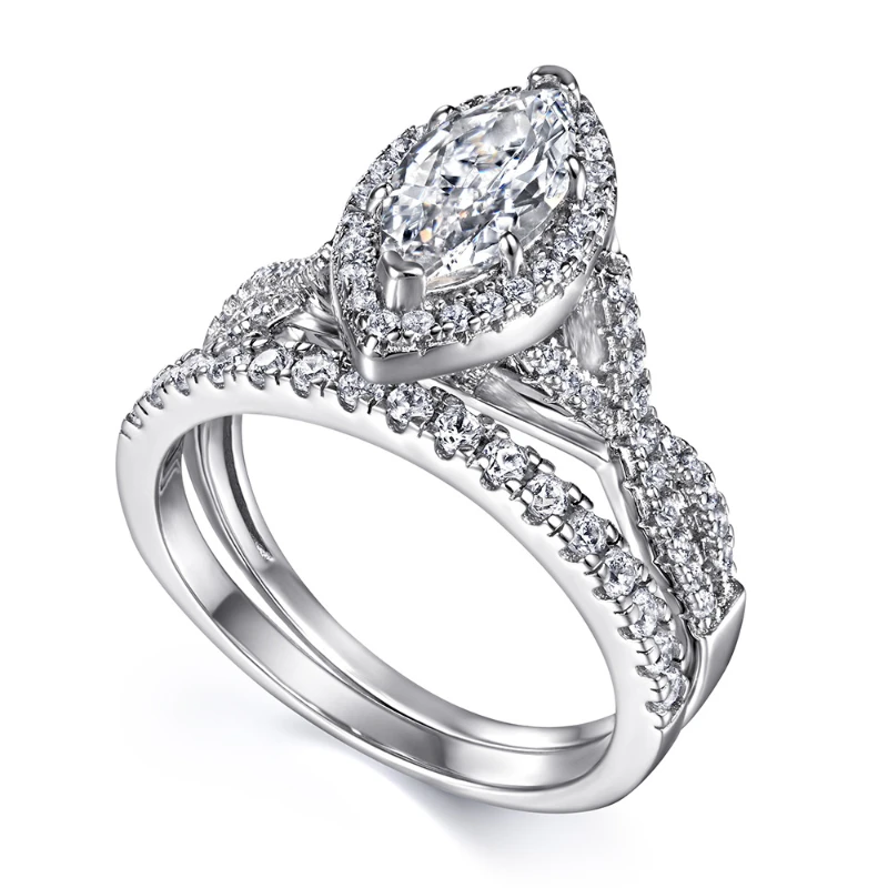 Htotoh Silver Ring Set Marquise 1 Carato D Color Moissanite S925 Sterling Silver Women Fidanzamento Gioielleria Raffinata