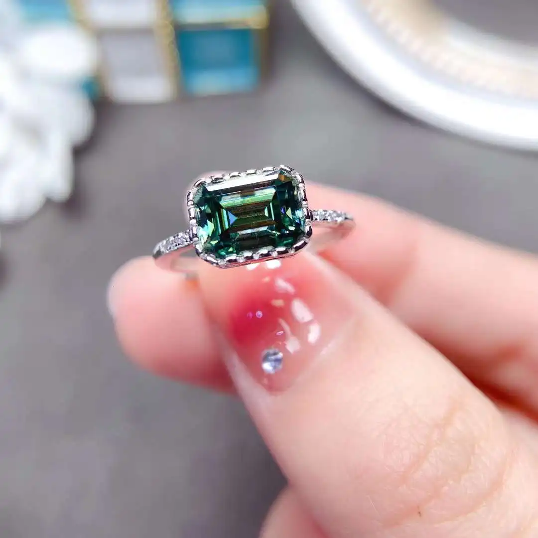 Grandi Fedi Nuziali Da Donna In Argento 925 Moissanite Verde Da 2Ct Fedi Nuziali 6*8Mm Certificato Gra Designer Di Gioielli Di Lusso