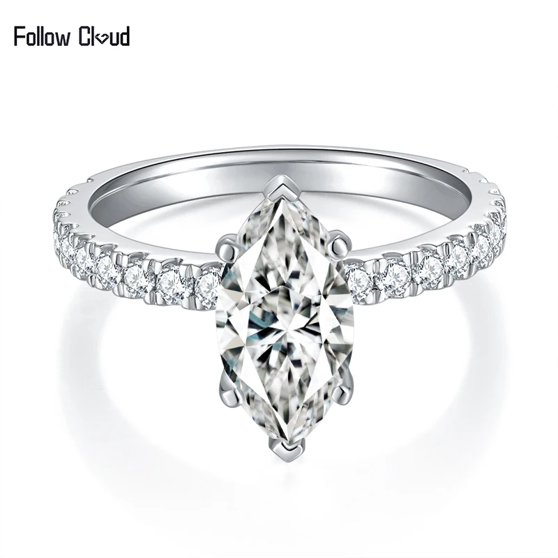 Segui Cloud 2.0Ct 6*12Mm Marquise Cut Moissanite Diamond Fidanzamento Fede Nuziale Per Le Donne Certificato Gra In Argento Sterling 925