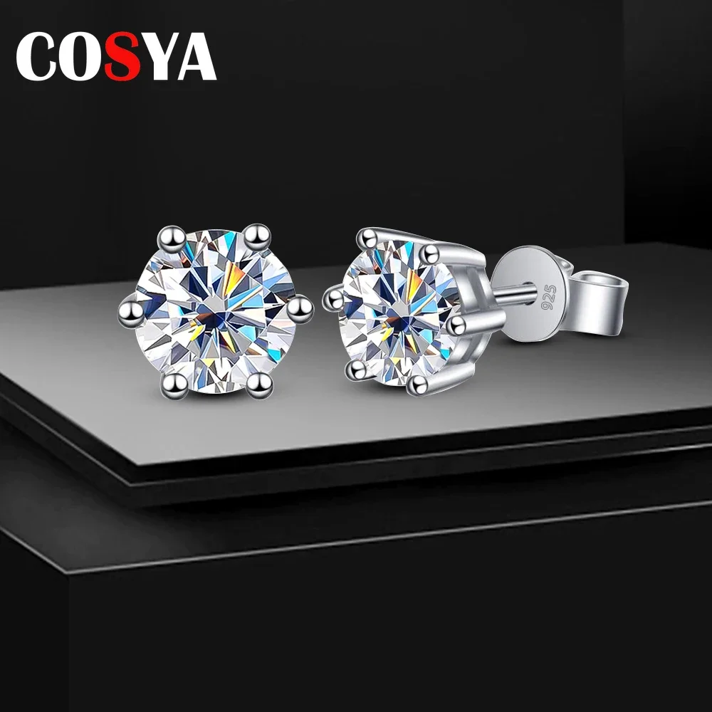 Cosya 0.2-2Ct Carat Moissanite Orecchini A Bottone D Color Vvs1 925 Sterling Silver 6 Prong Diamond Earring Per Gioielli Da Sposa Da Donna