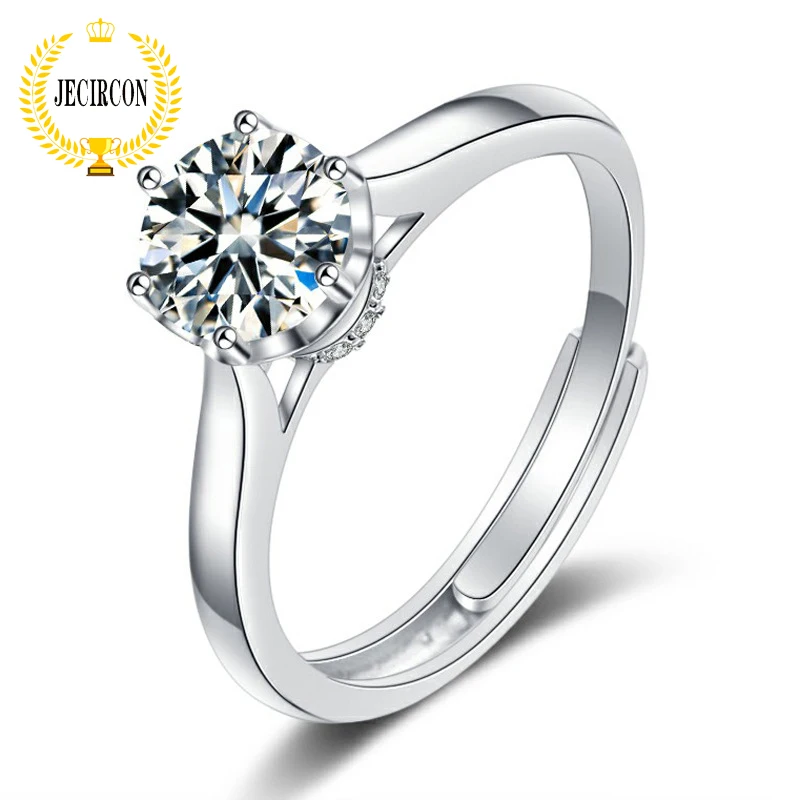 Jecircon Solo Ai Anello Moissanite Per Le Donne 925 Sterling Silver Fashion 6 Claw Aperto Regolabile Gioielli Da Sposa Fascia Per Dito Medio