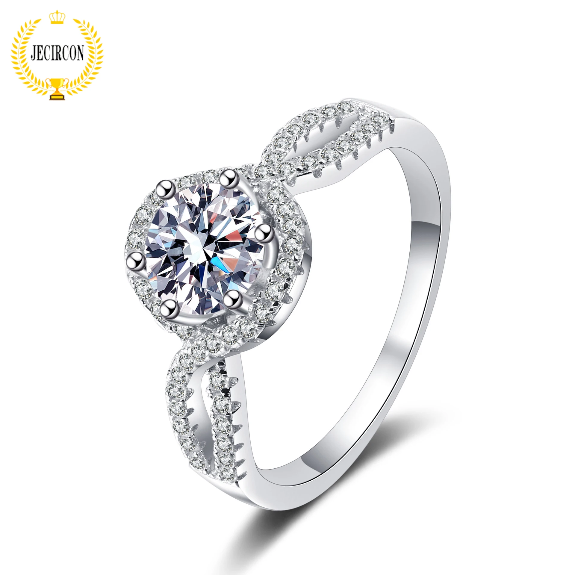 Jecircon 0.5/1 Carat Moissanite Anello Per Le Donne Moda 6-Claw Sparkling Diamond Proposta Band 100% 925 Gioielli In Argento Sterling