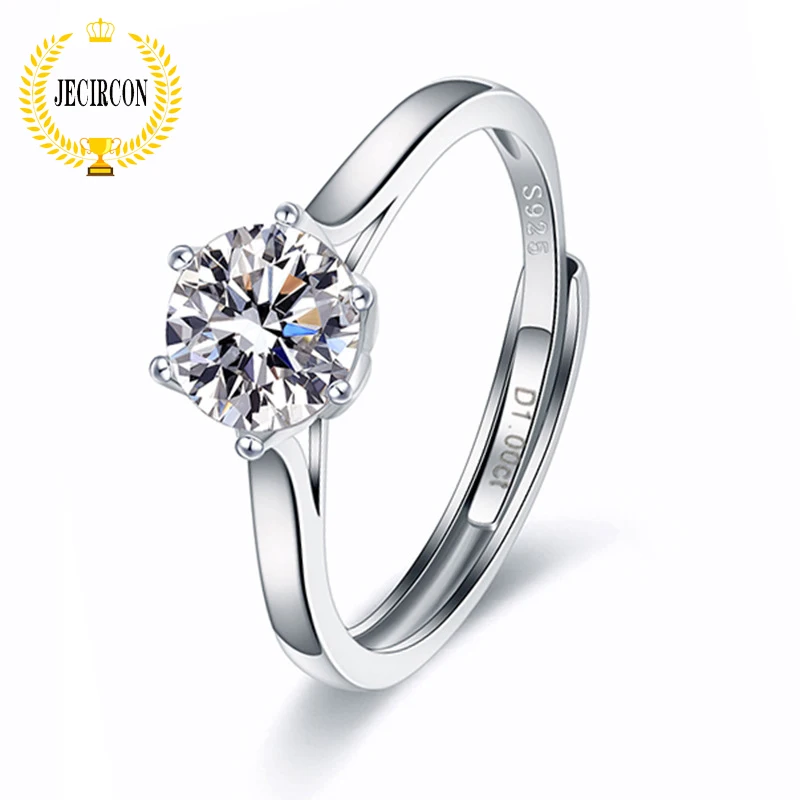 Jecircon Classic 6-Claw Crown Moissanite Ring Per Le Donne 925 Sterling Silver Diamond Wedding Band Gioielli Accessori Moda