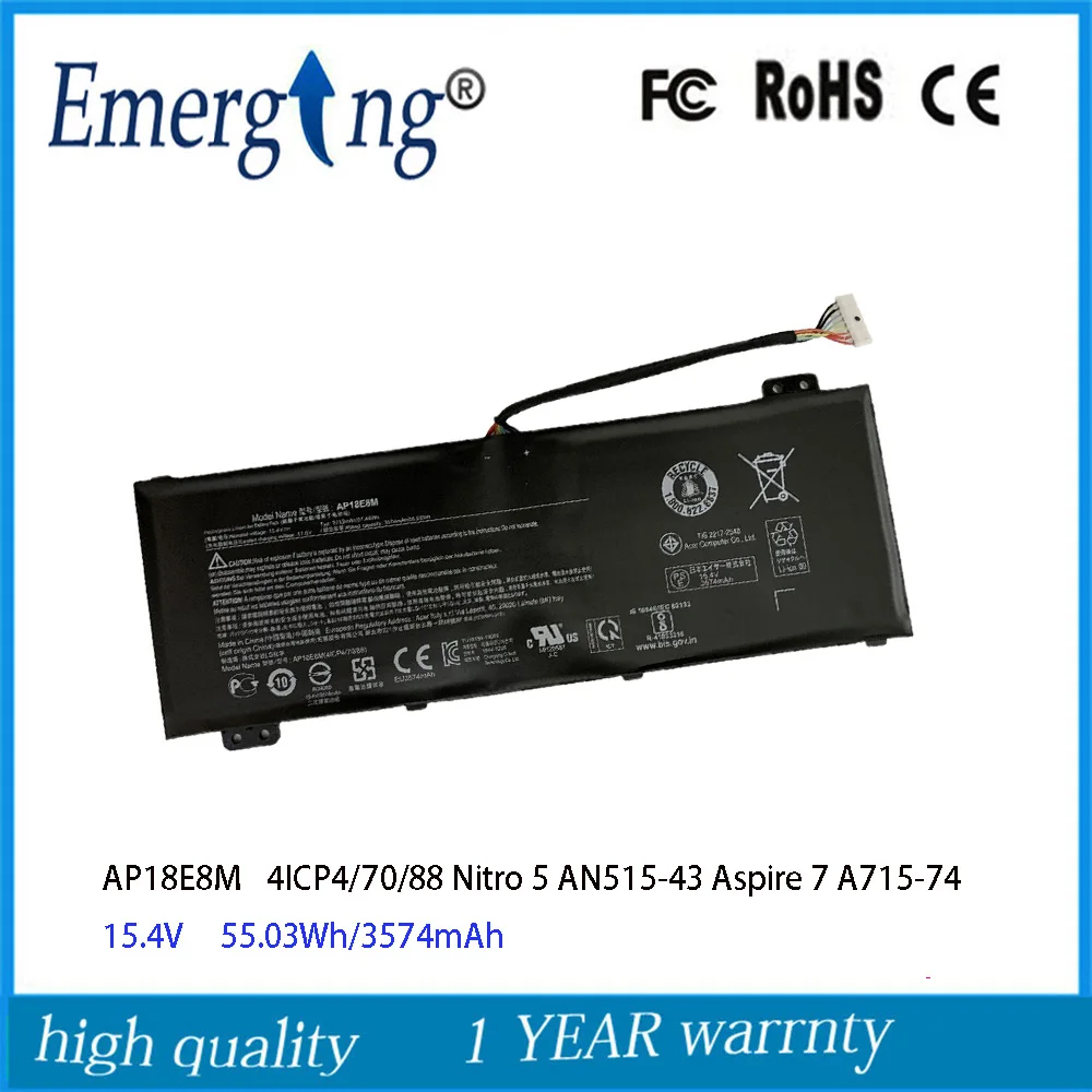 Batteria Per Laptop 15.4V 55.03Wh Ap18E8M Per Acer Aspire 7 A715-74 Nitro 5 An515-55 Conceptd 5 Pro Cn515-71P