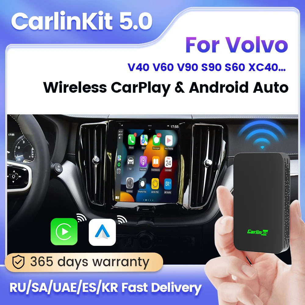 Carlinkit 5.0 Android Wireless Car Per Volvo V40 V60 Xc60 2015-2022 Car Play Adattatore Wireless Wifi Gps Bluetooth Plug & Play