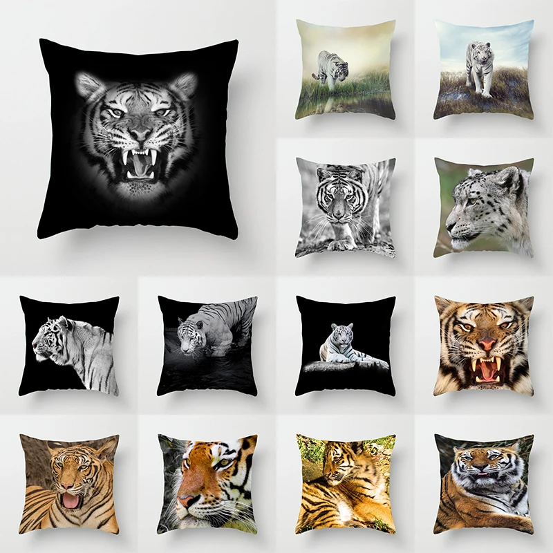 Almohada Cuadrada De Poliestere Con Estampado De Tigre Decoraciion Semplice, Adorno Para El Hogar,Silla De Oficina, Sofà, Coche, Cojin