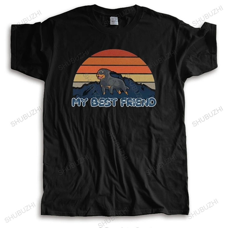 My Best Friend Rottweiler T Shirt Striped Sunset Mountain Men Tshirt Cotton Dog Lover Tee Manica Corta Urban Tshirt Gift