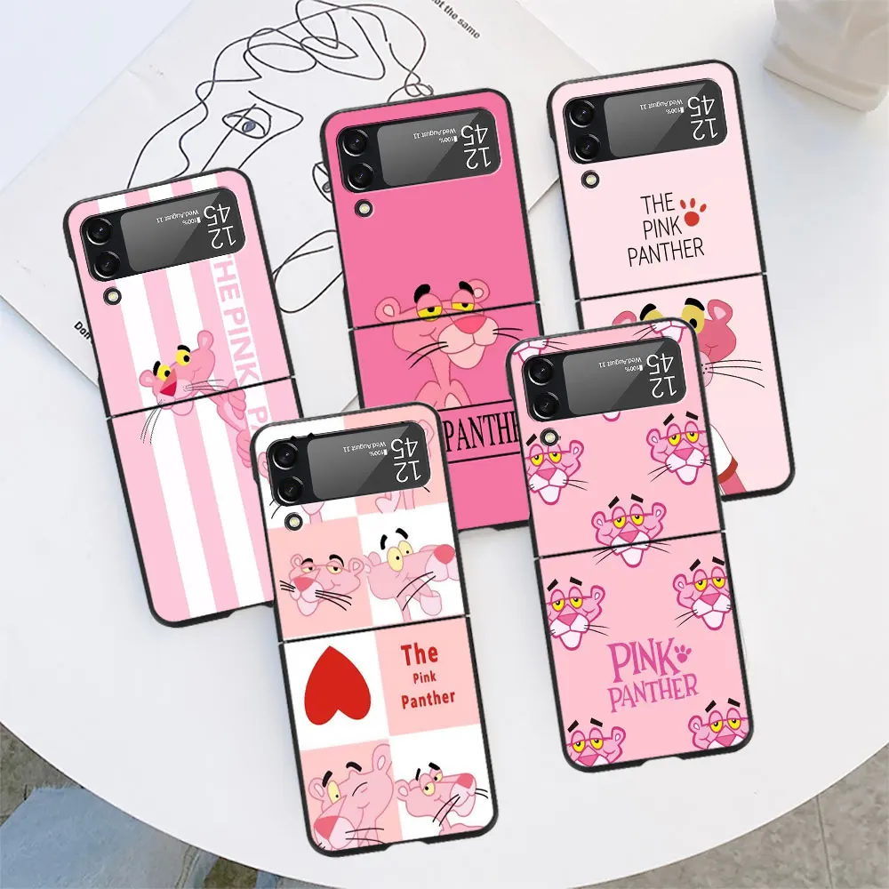 Custodia Pink Funny Panther Per Samsung Galaxy Z Flip 3 4 5G Flip4 Flip3 Black Hard Pc Phone Shell Zflip3 Zflip4 Cover Protettiva