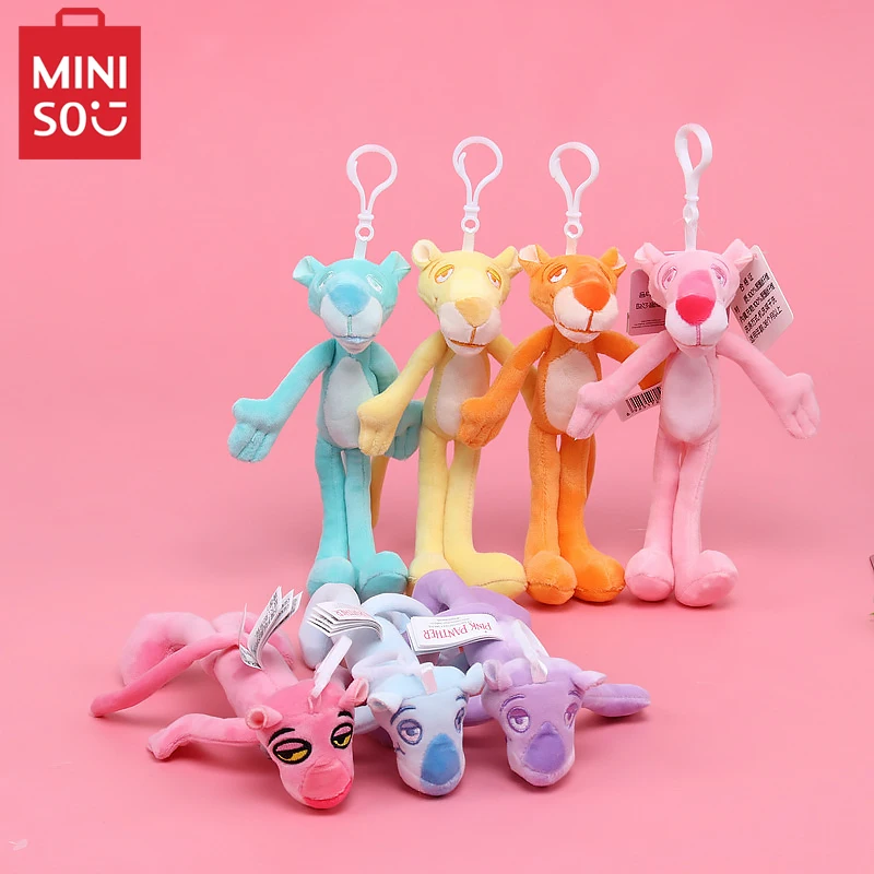 Miniso Pink Panther Kawaii Peluche Portachiavi Fleece Pink Naughty Doll Panther Zaino Ciondolo Creativo Cartoon Toy Decoration