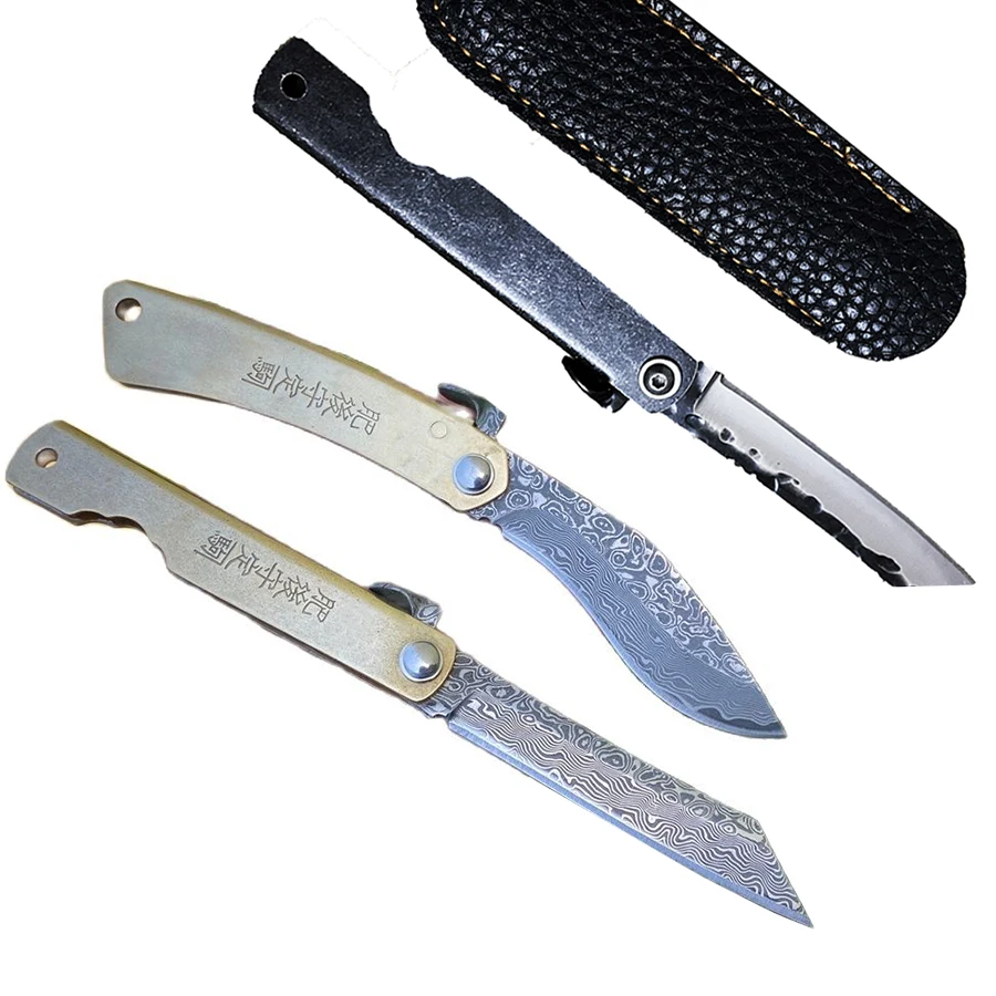 Coltello Da Tasca Pieghevole Higonokami Giapponese Damasco Acciaio Campeggio Edc Strumento Tattico Militare Sopravvivenza All'Aperto Coltelli Di Autod