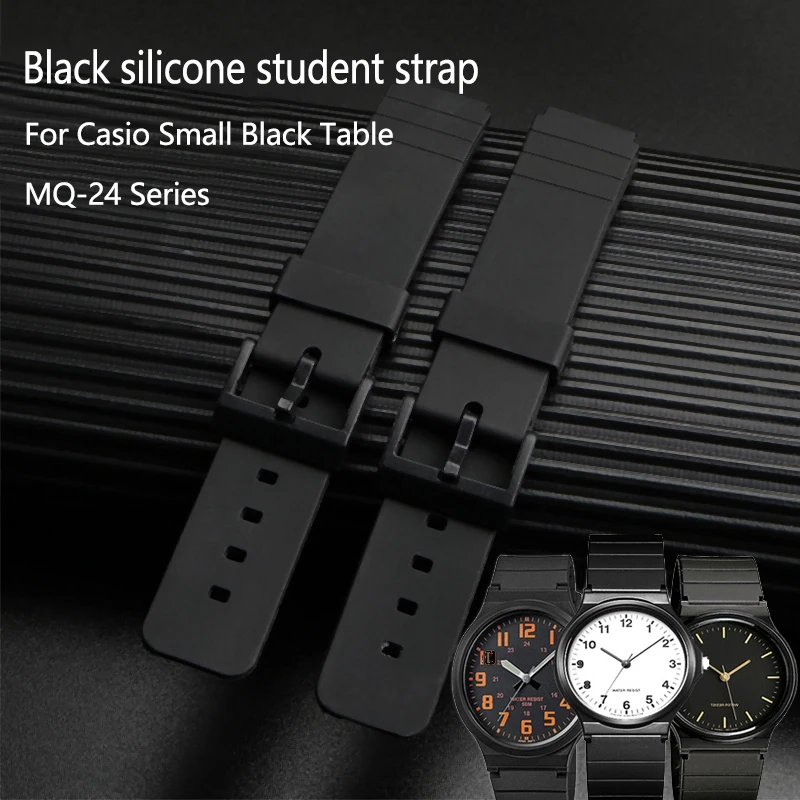 16Mm Per Casio Student Bracciale Mq24/58/104/Mw59 Cinturino Impermeabile In Gomma Siliconica Cinturino Piccolo Nero Cinturino Morbido Convesso