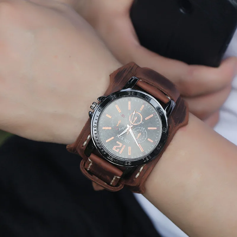 Gioielli Retrò Prepotente Orologio Da Uomo In Pelle Doppio Strato Cucito A Mano Bracciale Punk Bracciale Da Uomo Bracciale Pandora Charms Lusso