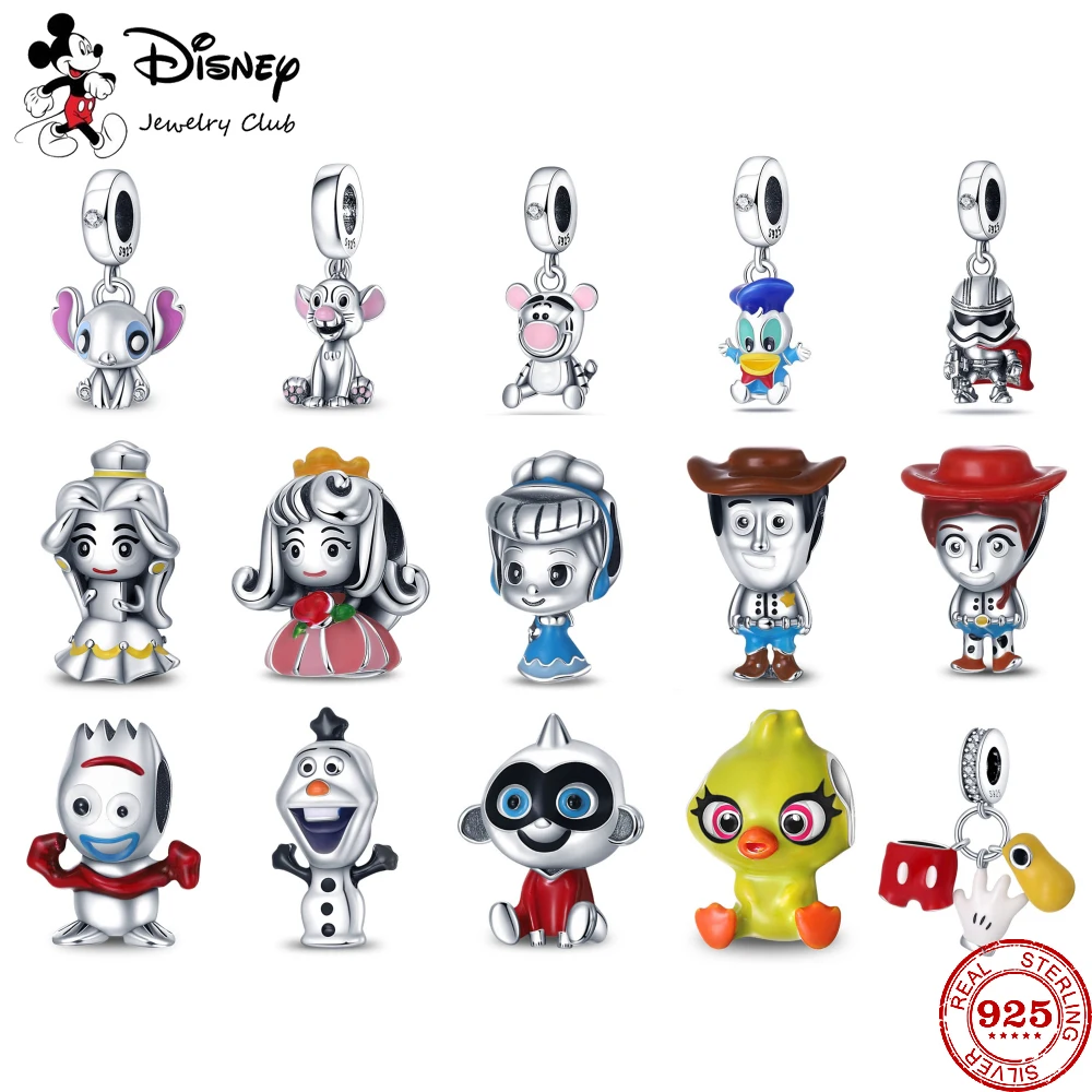Disney 925 Sterling Silver Charm Adatto Originale Pandora Princess Stitch Olaf Mickey Donald Duck Tigger Bracciale Charm Beads Gifts