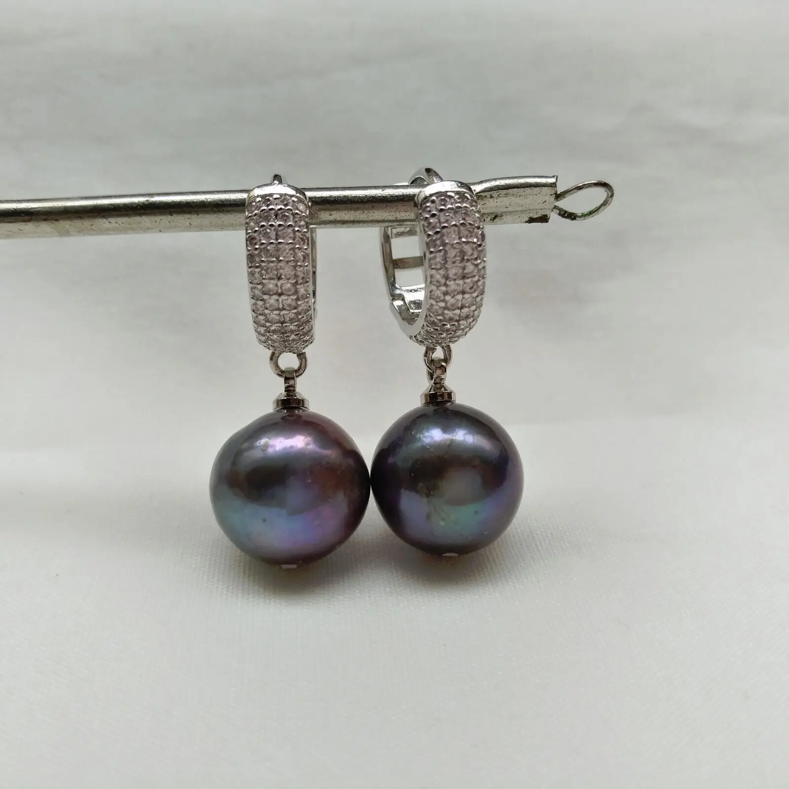 Splendido Aaa +++ Real Nature 8-9Mm 9-10Mm 10-11Mm Natural Aaaa Tahitian Peacock Black Round True Pearl Orecchini 925 S