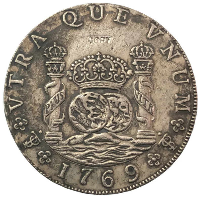1769 (Jr) Bolivia Tra Le Braccia Di Spagna 8 Reales- Carlos Iii Argento Placcato Copia Moneta