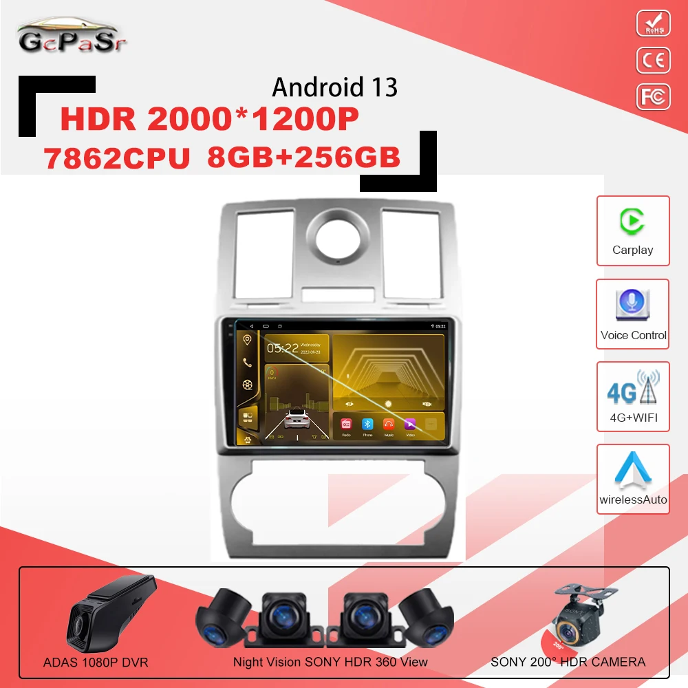 Android13 Per Chrysler Aspen 300C 2004 -2008 Stereo Autoradio Navigazione Gps Video Multimedia Player Auto No Dvd 5G Wifi 7862Cpu