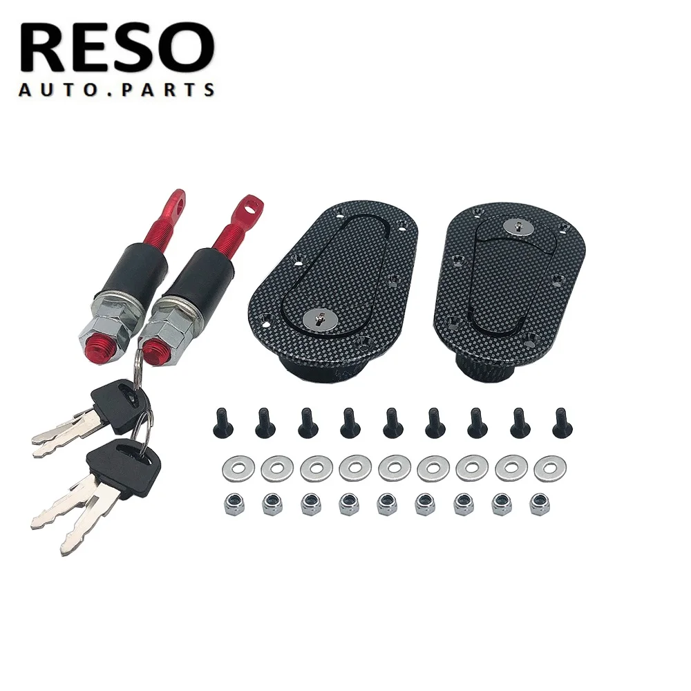 Reso-Universal Racing Car Hood Pin Engine Bonnet Latch Lock Kit Refitting With Keys Hood Lock Black/Carbon