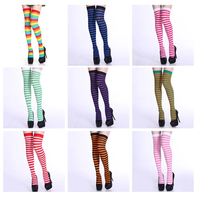 New Rainbow Striped Red Christmas Over The Knee High Socks Colorful Sexy Night Dance Street Personality Coscia Calza A Tubo Lungo