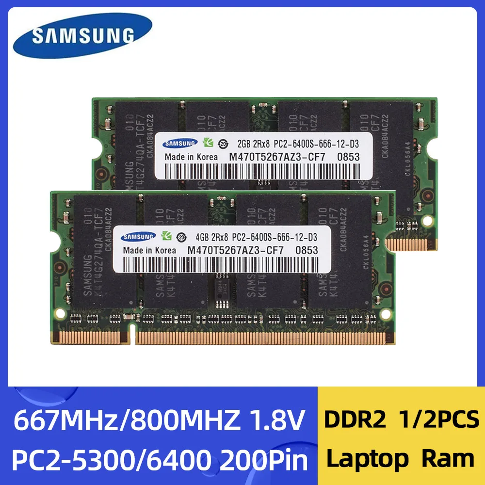 Samsung Laptop Ram Ddr2 2Gb 4Gb 800Mhz 667Mhz Sodimm Pc-6400 Pc-5300 1.8V 200Pin Memoria Per Notebook